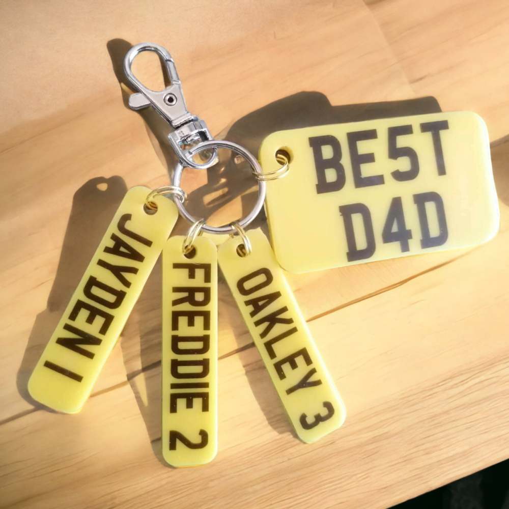 Personalised Car Number Plate Keyring With Children's Names