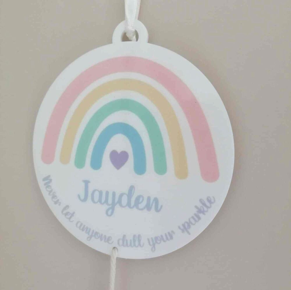 Personalised Inspirational Hanging Plaque With Pastel Rainbow