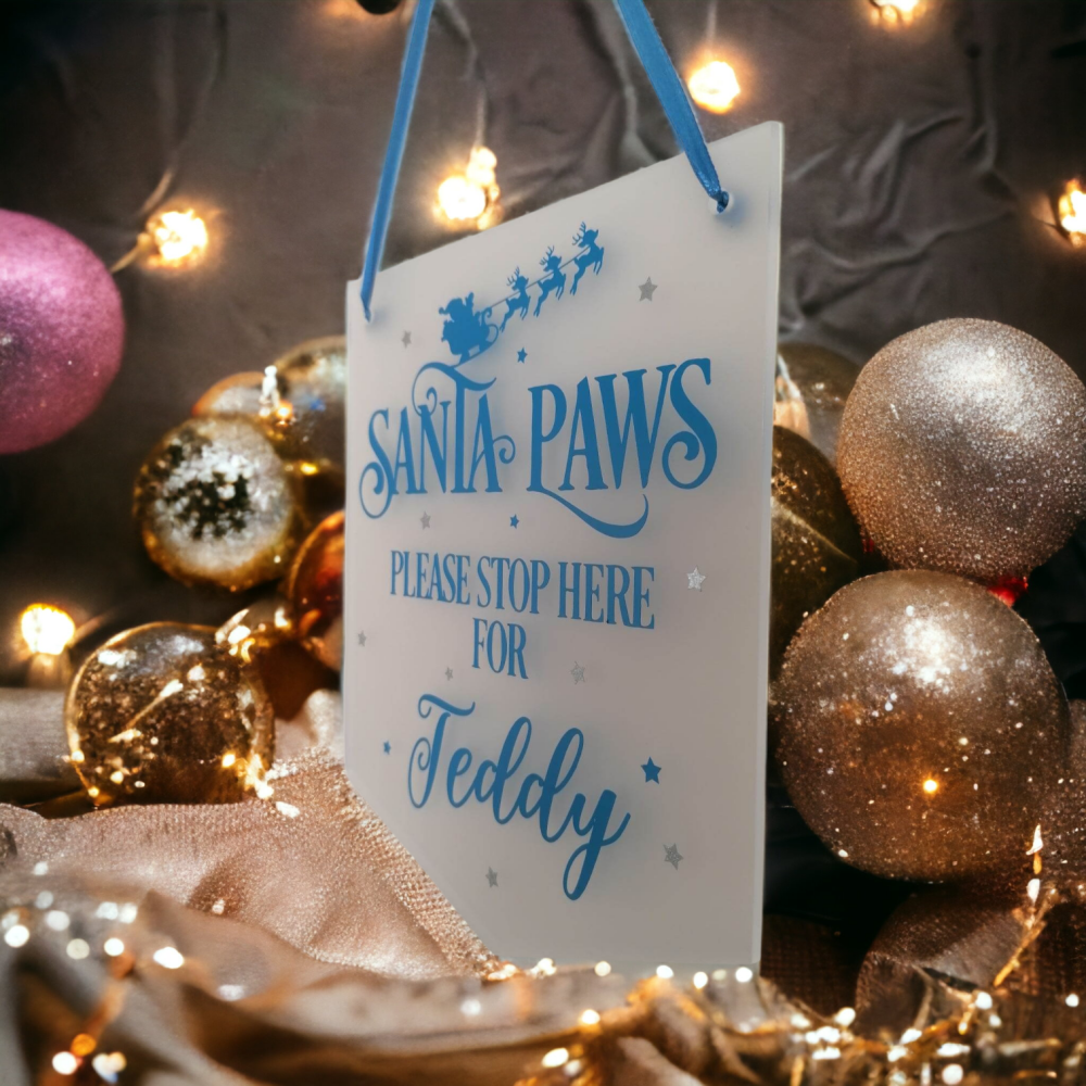 Personalised Frosted Acrylic Wall Hanging Pennant 'Santa Paws'