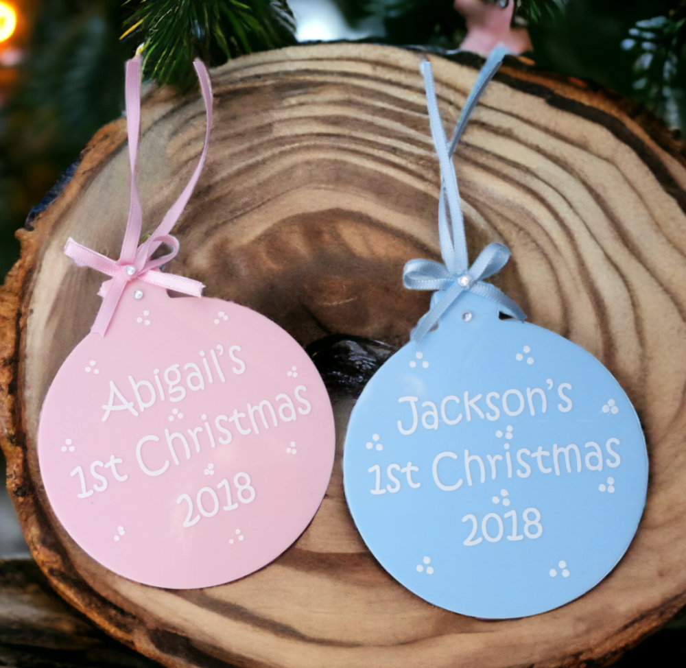 Baby's First Christmas Personalised -Tree Decoration With Organza Bag