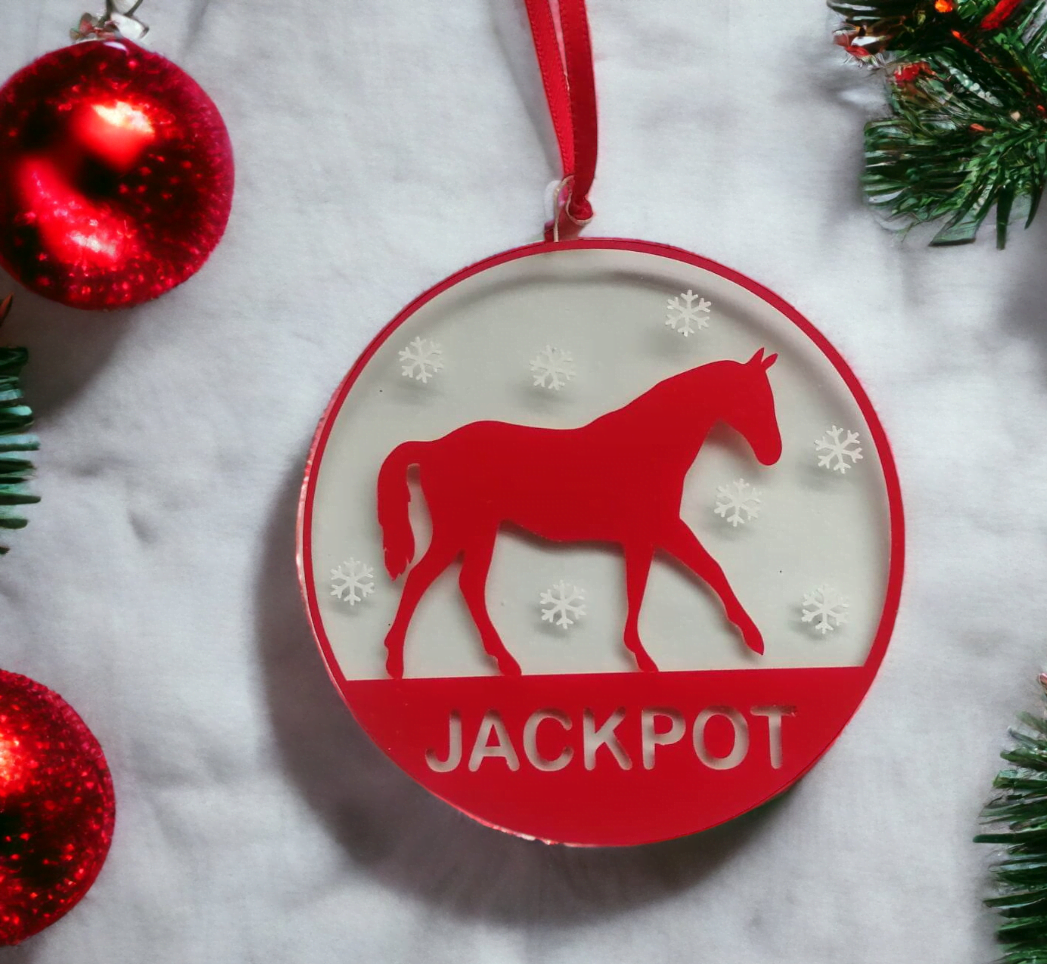 Personalised Festive Horse Tree Decoration Red