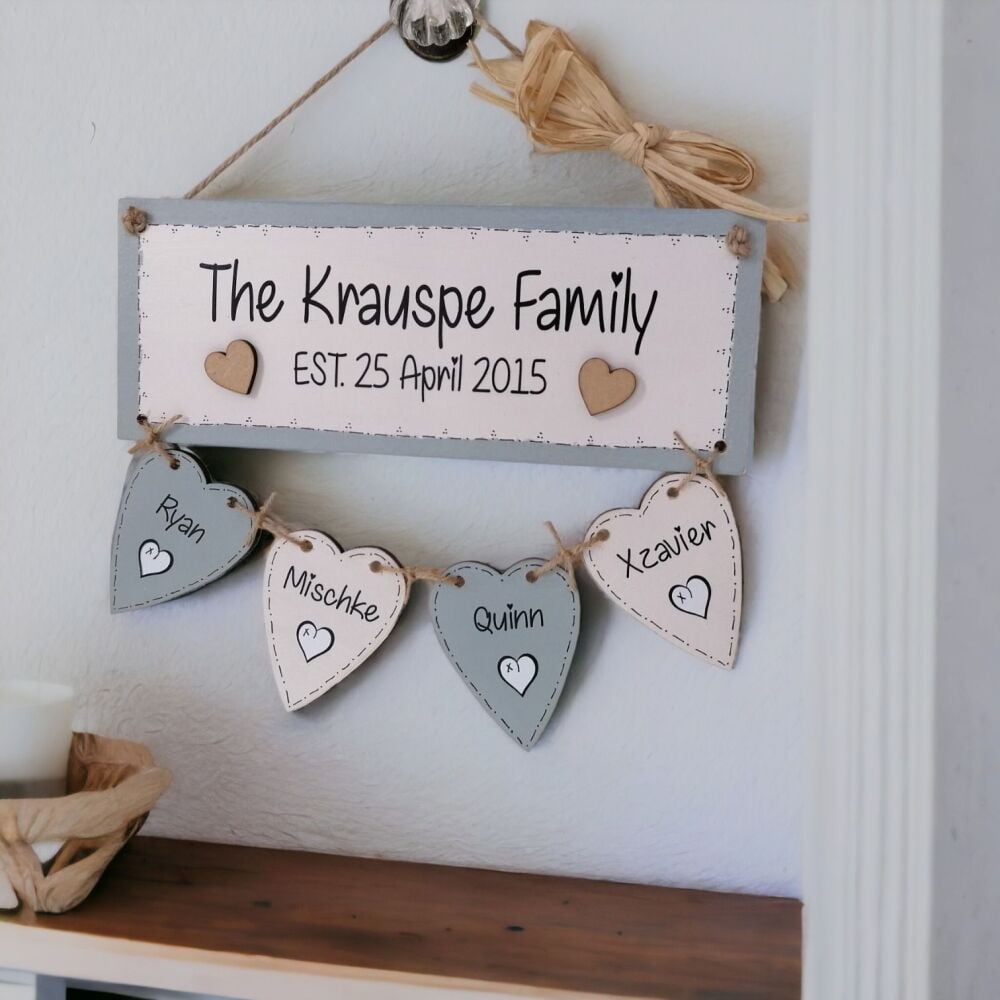 Wooden Family Keepsake Wall Hanging - With Surname & Date