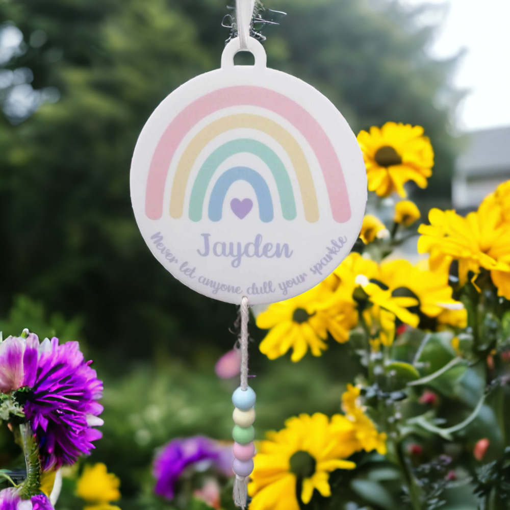 Personalised Thank You Hanging Plaque With Pastel Rainbow