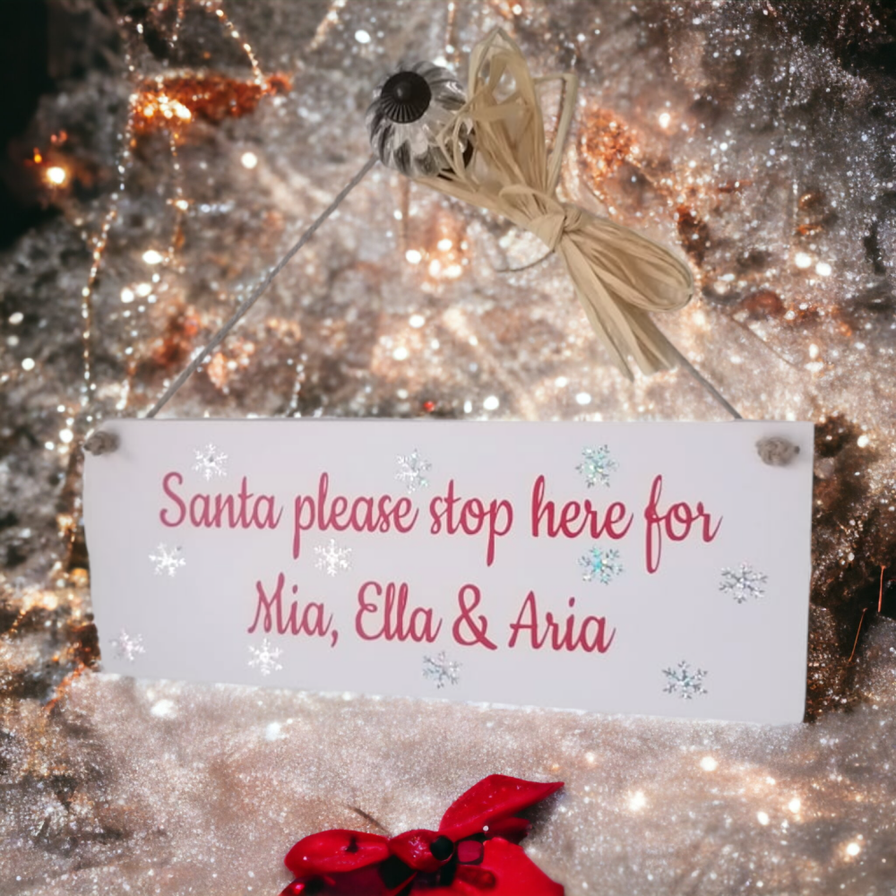 Handmade Personalised Santa Please Stop Here Christmas Plaque