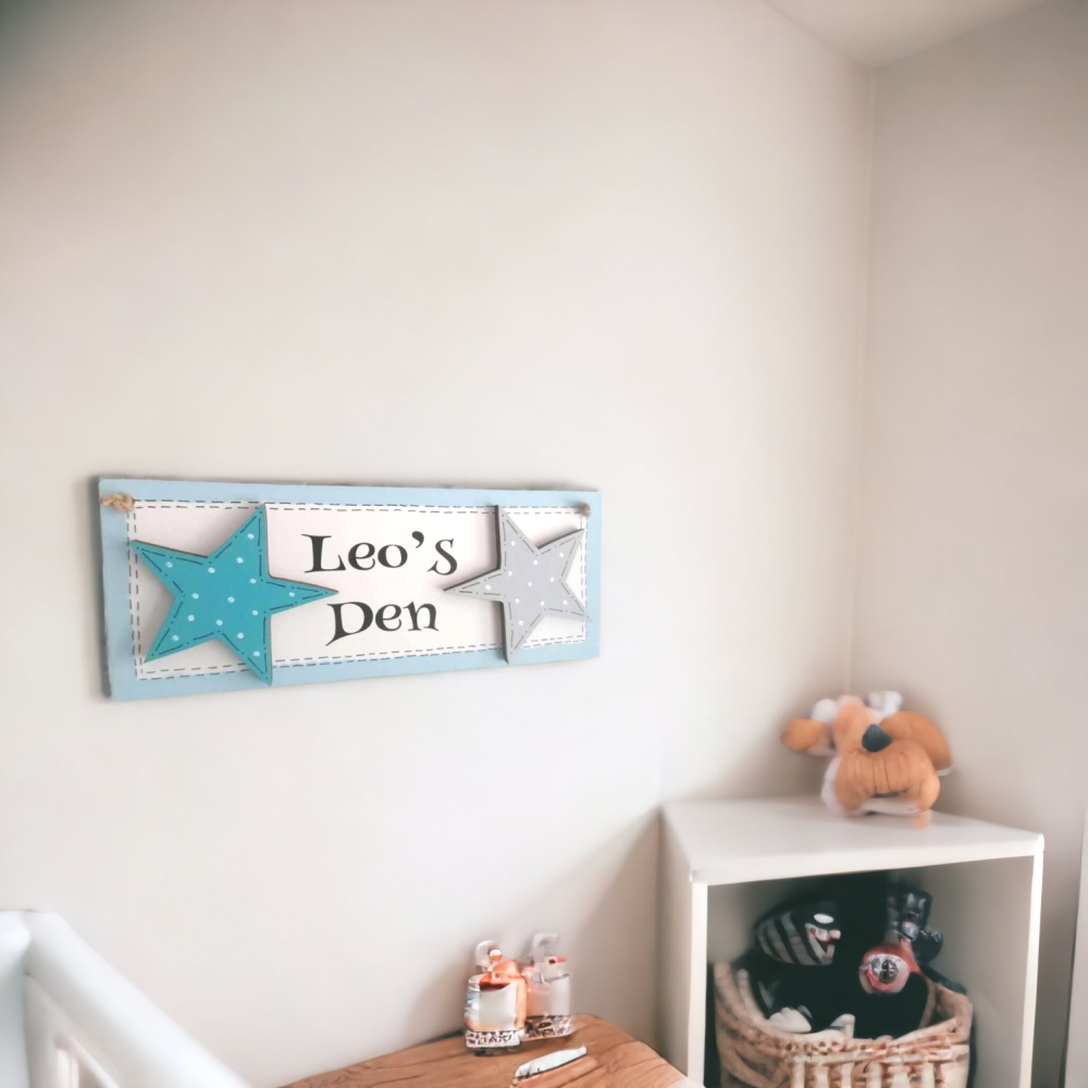 Children's Personalised Wooden Hanging Sign With Stars