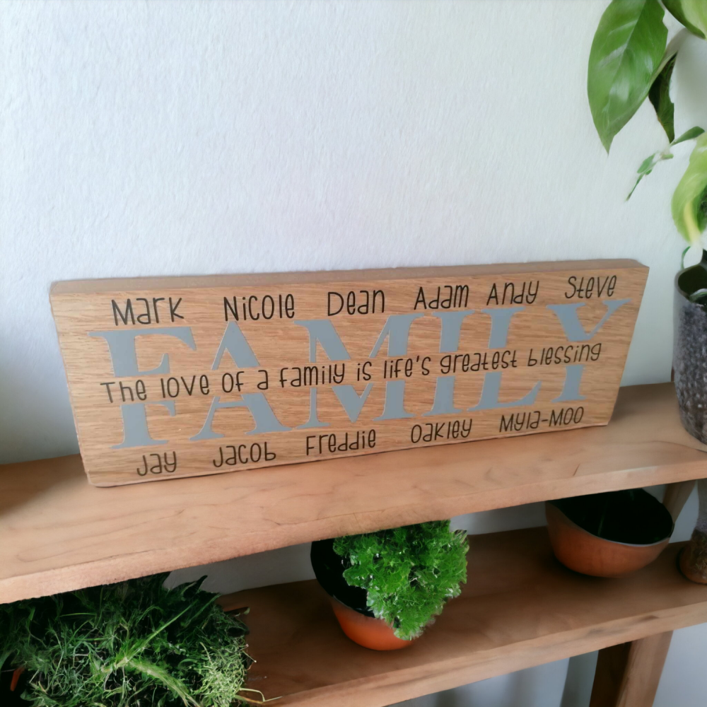 Large Stand Alone Oak Faced  Personalised Family Plaque