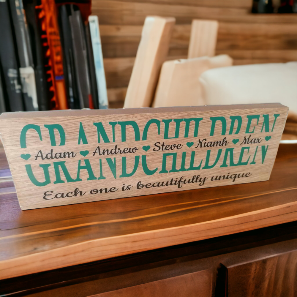 Large Handmade Oak Faced Shelf Sitter Personalised Grandparent Keepsake