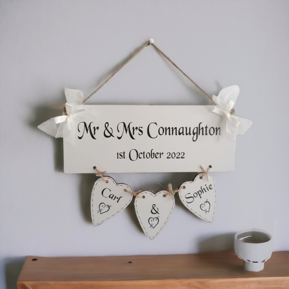 Personalised Wedding Handmade Keepsake With Hanging Hearts