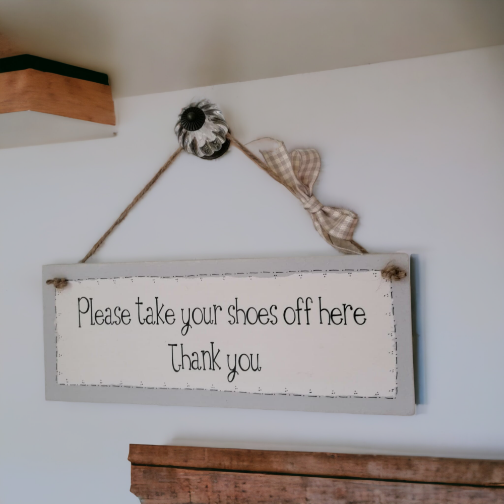 Wooden Handcrafted Hanging Plaque - Please Remove Your Shoes