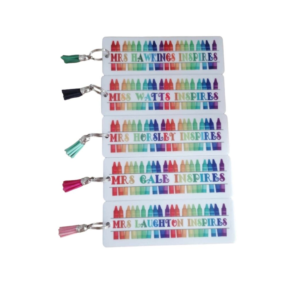 Acrylic Crayon Rainbow Design Personalised Teacher Bookmark