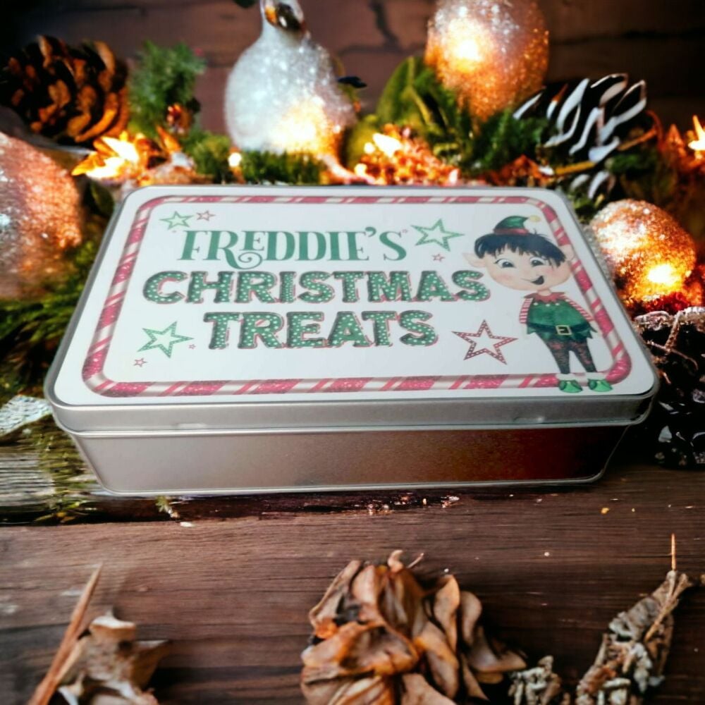 Personalised Christmas Treat Tin Box - Elf Design