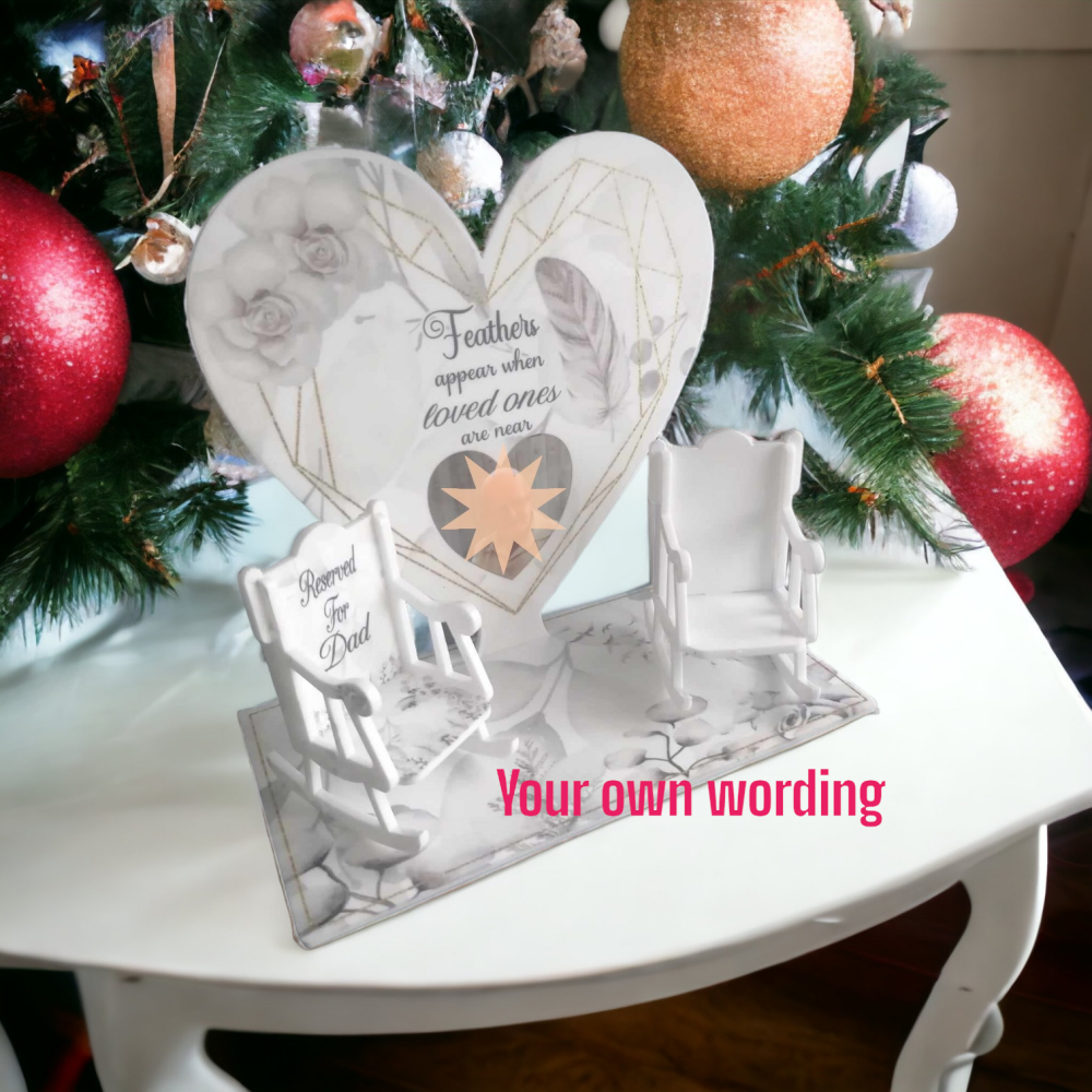 Personalised Memorial Heart With Your Own Text Including Two Rocking Chairs