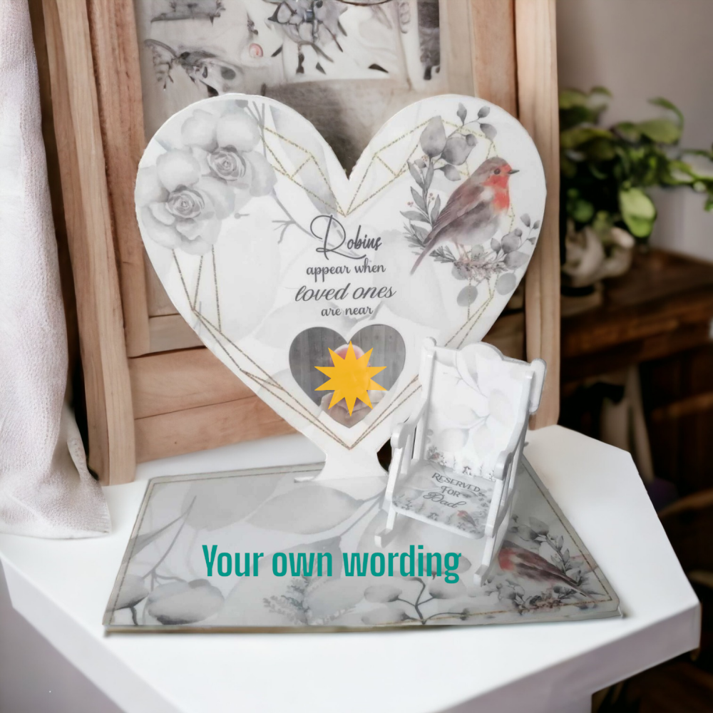 Personalised Memorial Heart With Your Own Text Including A  Rocking Chair