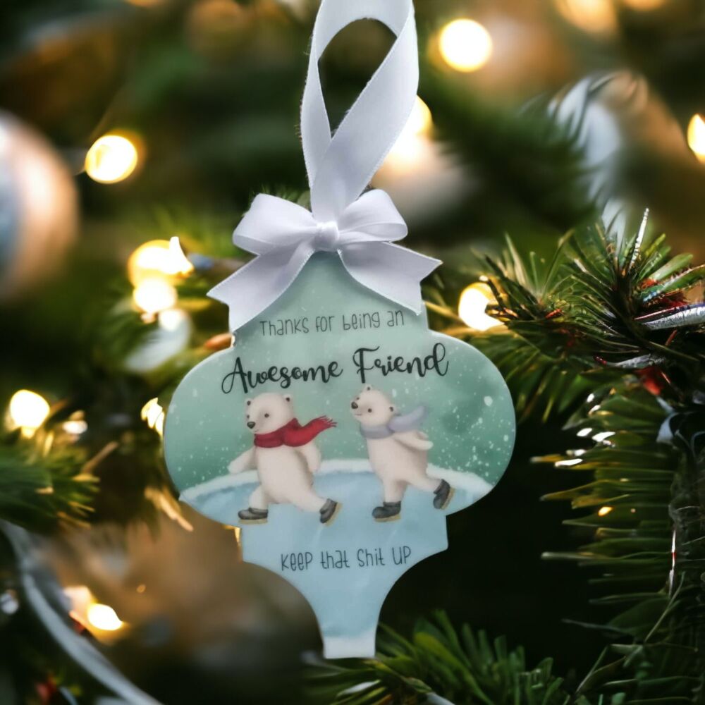 Personalised 'Slightly Rude' Awesome Friend Arabesque Christmas Tree Bauble