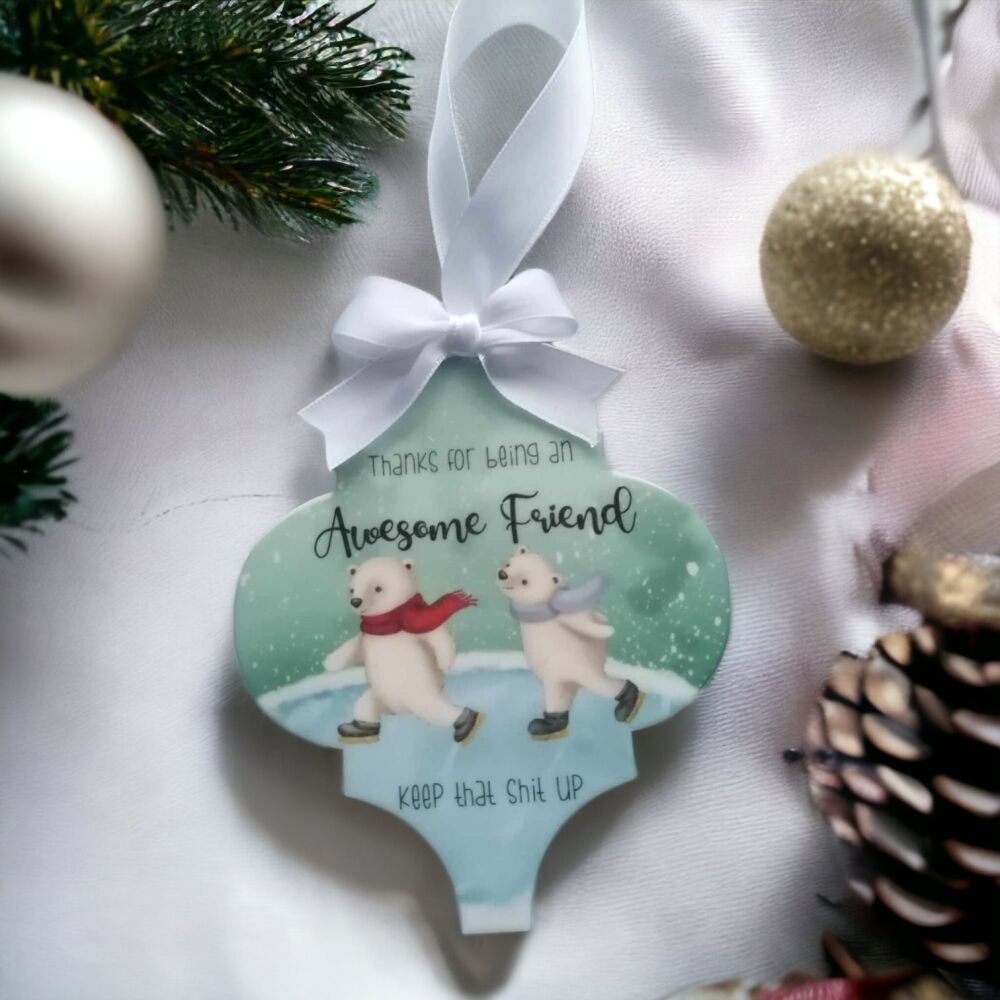 Personalised 'Slightly Rude' Awesome Friend Arabesque Christmas Tree Bauble