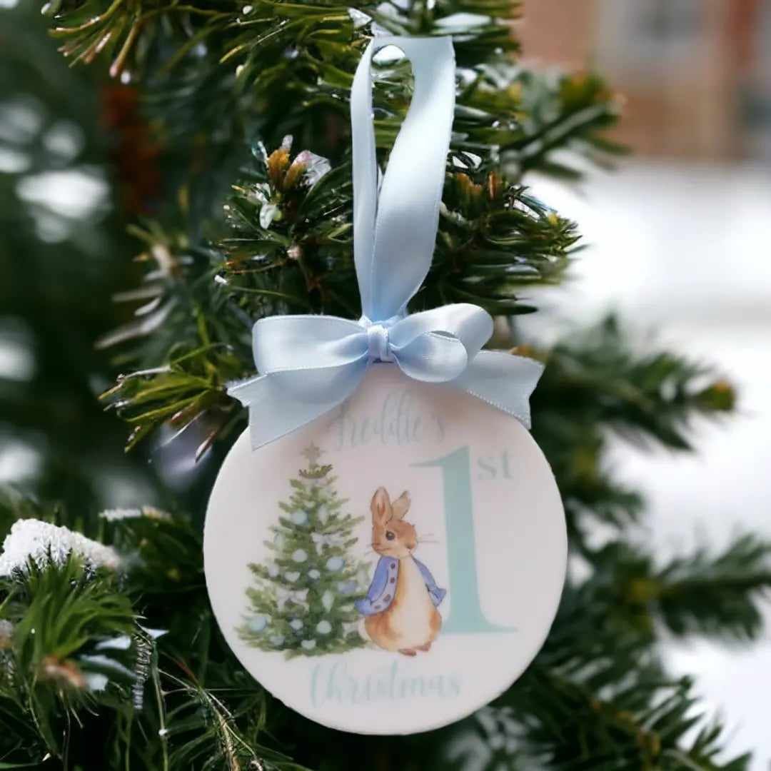 Personalised Baby's First Christmas Rabbit Tree Bauble Keepsake