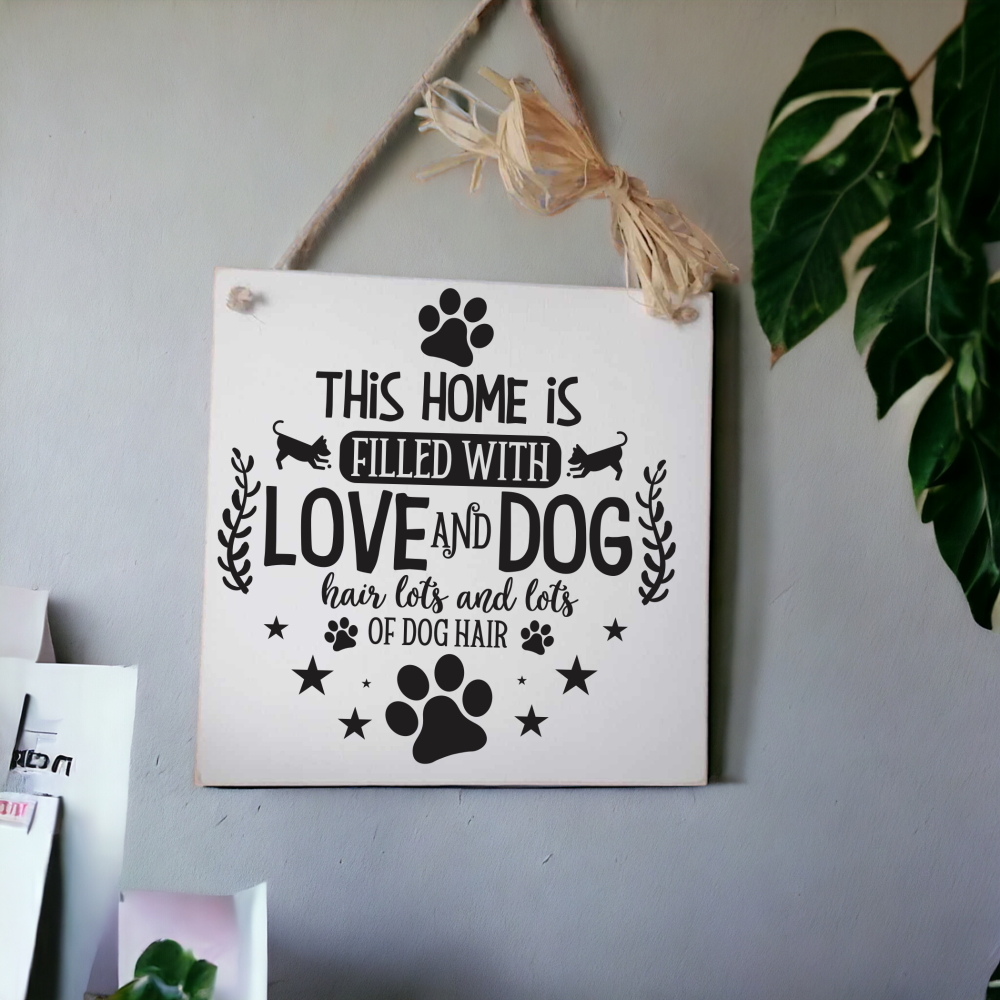 Painted Wooden Funny Square Wall Hanging -It's All About The Dog Hair Lots Of Dog Hair!