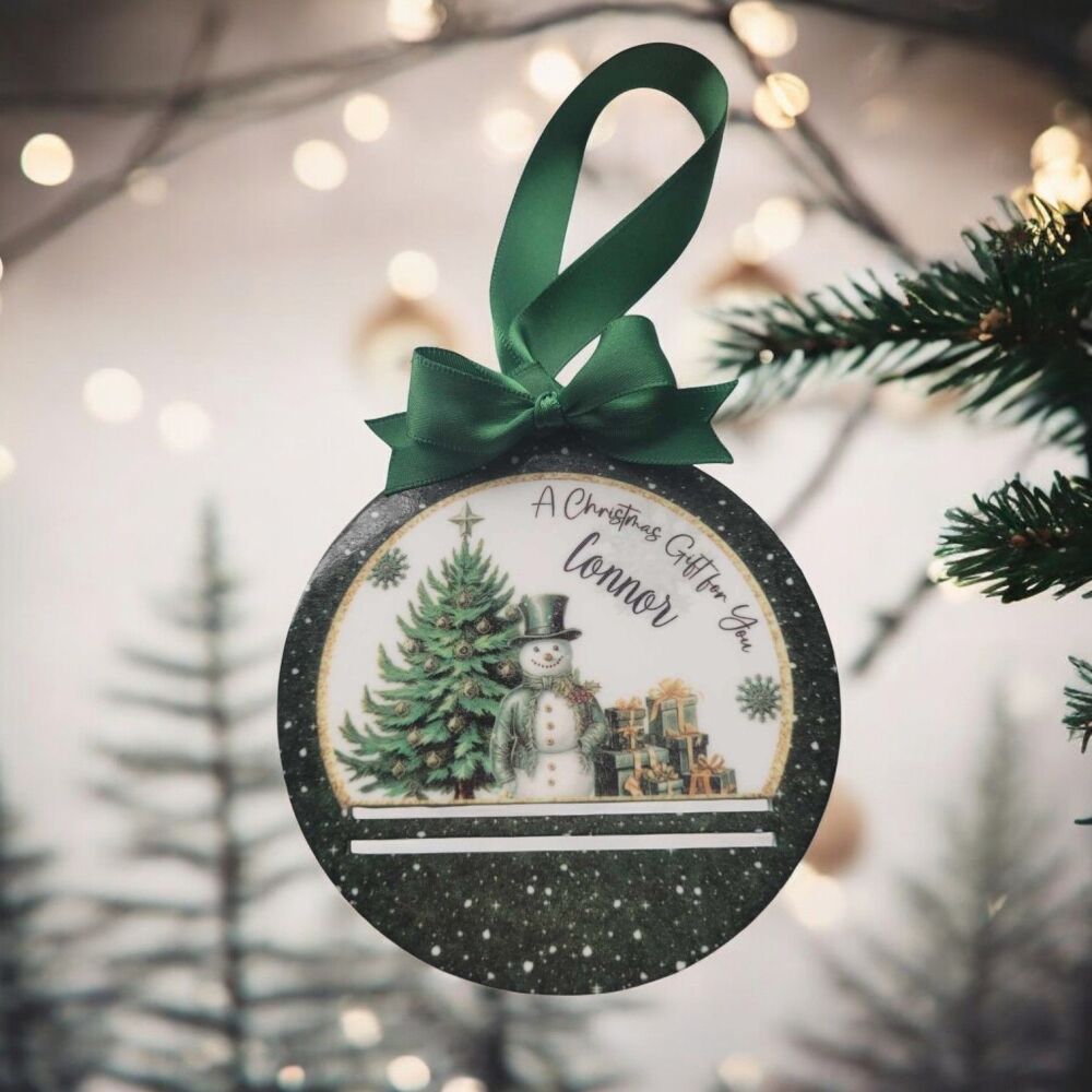 Personalised Christmas Money Wallet Tree Bauble Gift