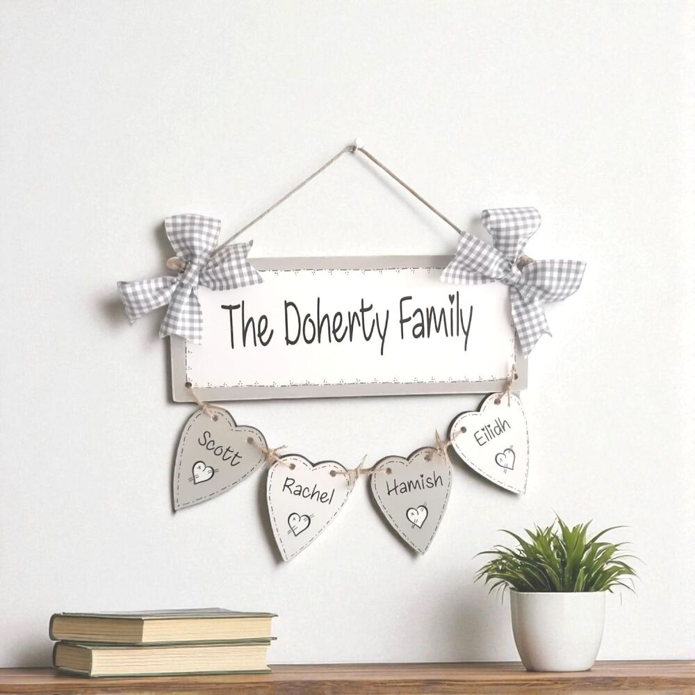 Family Surname Personalised Handmade Keepsake Wall Hanging - Heart Font