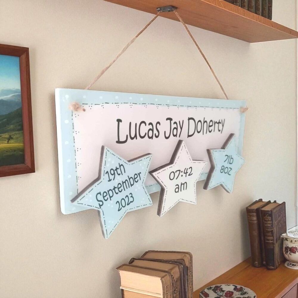 New Baby Handmade Personalised Keepsake Plaque With Stars