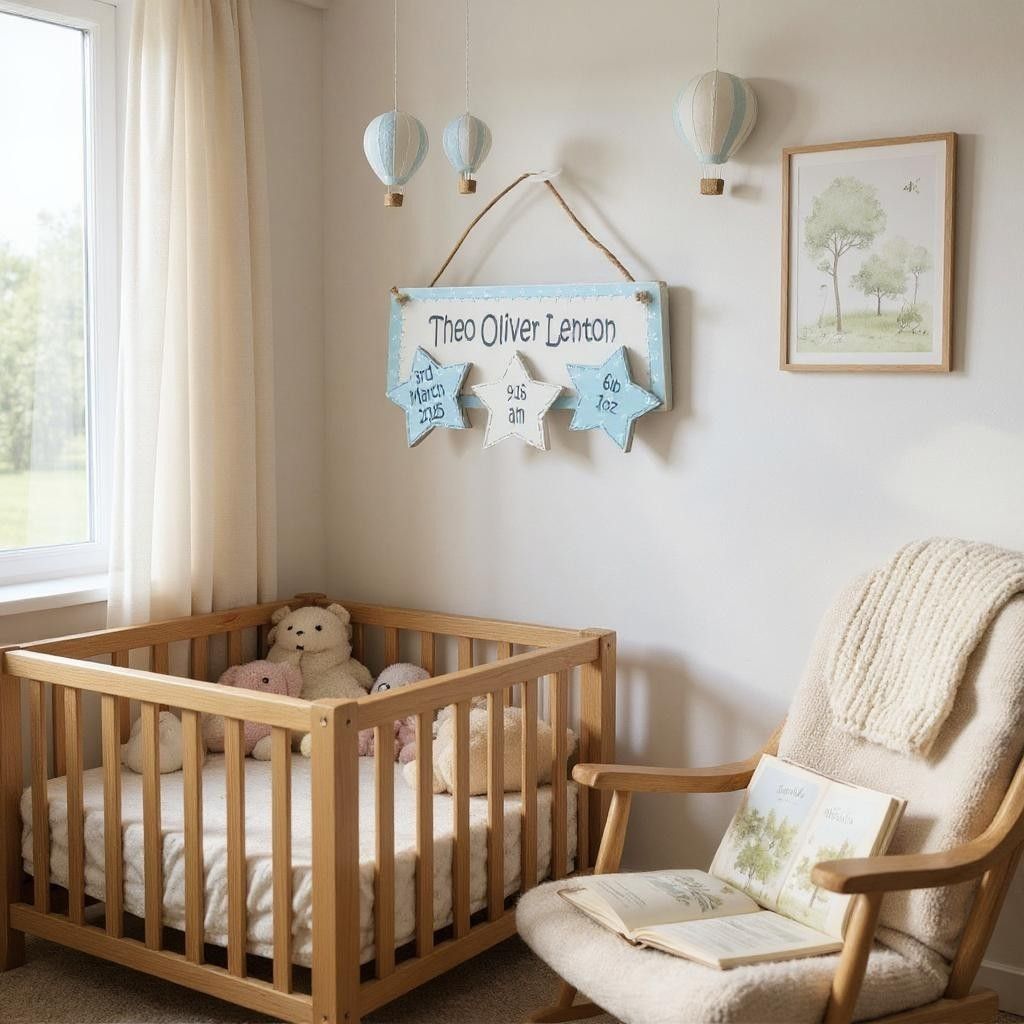 New Baby Handmade Personalised Keepsake Plaque With Stars