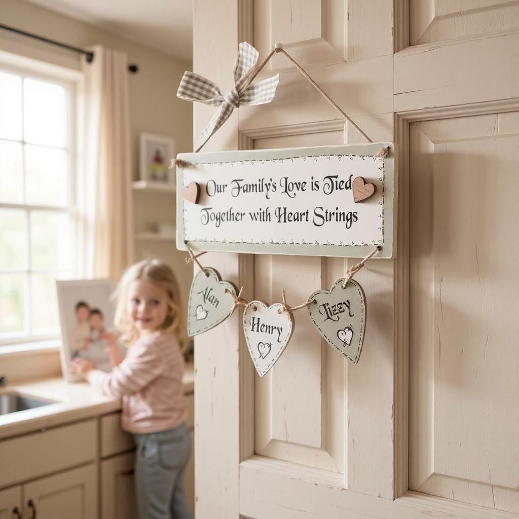 Handmade Personalised Wooden Family Tree Hanging Plaque With Three Hearts
