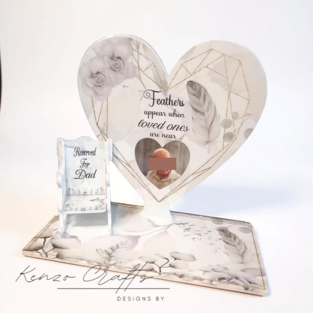 Personalised In Loving Memory  Photo Heart Including Rocking Chair - Feather Design