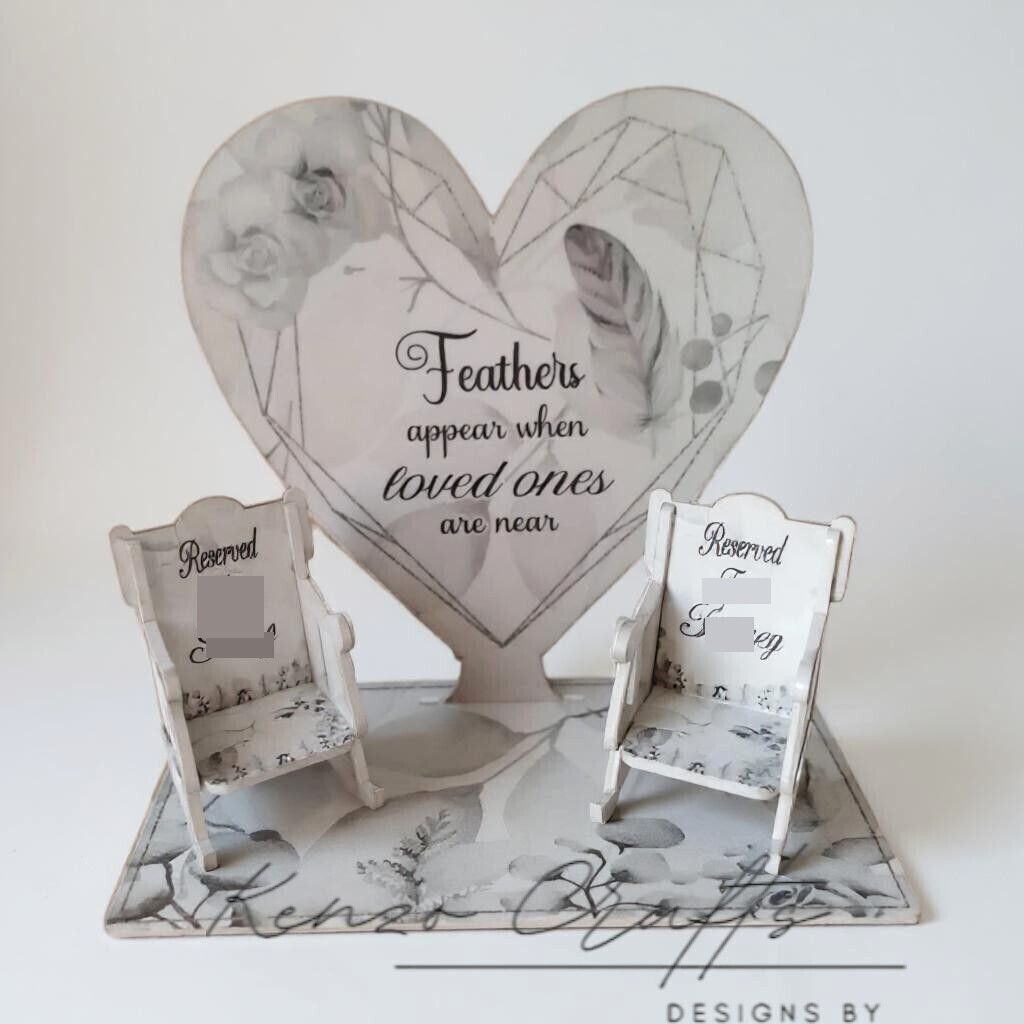 Personalised In Loving Memory  Photo Heart Including Two Rocking Chairs - Feather Design