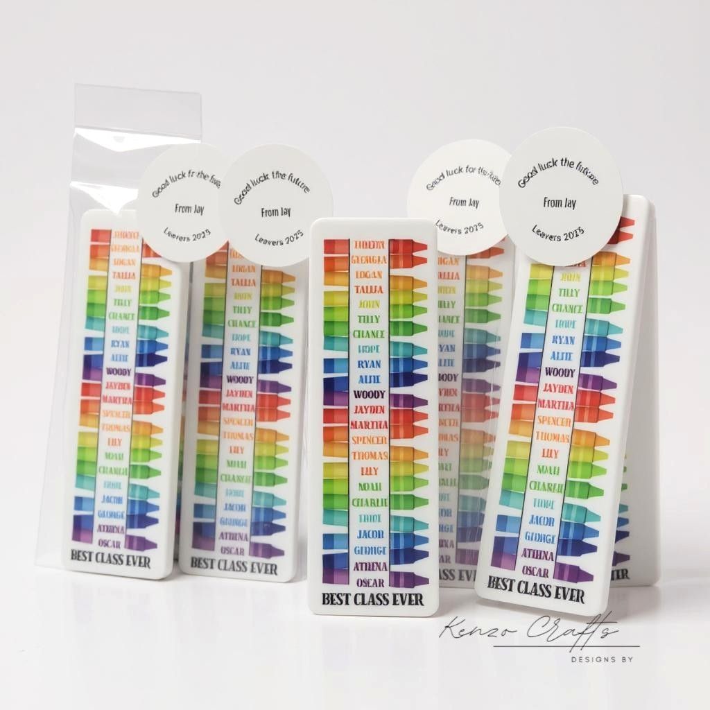 Personalised Leavers 2026 Bookmark - Rainbow Crayon Design