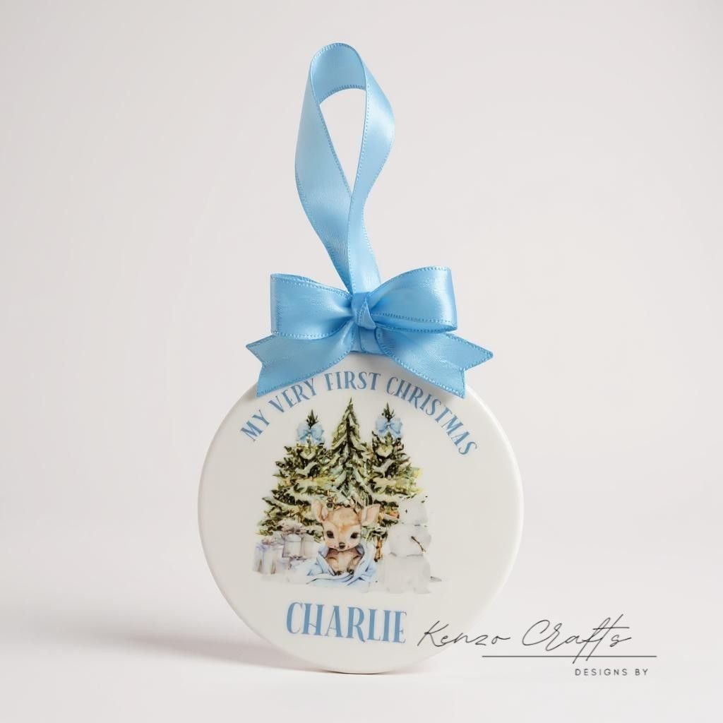 Personalised Baby's First Christmas Baby Deer Tree Bauble Keepsake