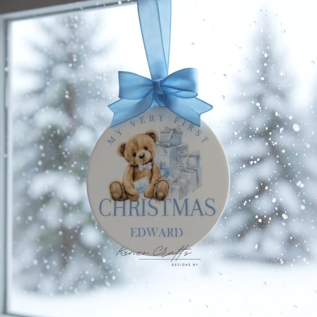 Personalised Baby's First Christmas Bear Tree Bauble