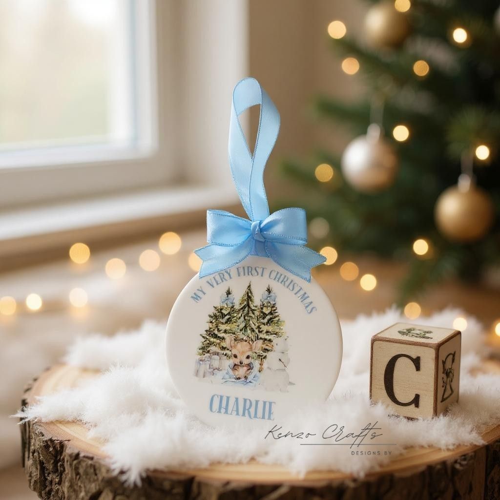 Personalised Baby's First Christmas Baby Deer Tree Bauble Keepsake