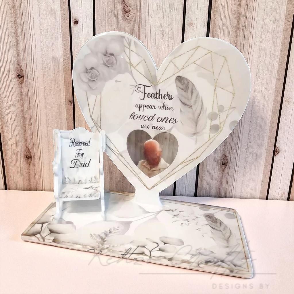 Personalised In Loving Memory  Photo Heart Including Rocking Chair - Feather Design