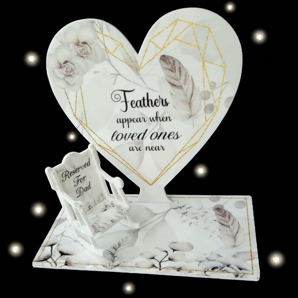 Personalised In Loving Memory  Photo Heart Including Rocking Chair - Feather Design
