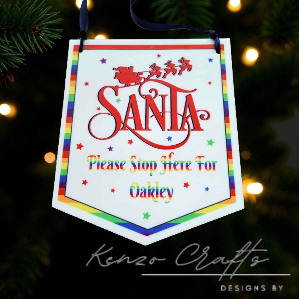 A Santa Please Stop Here Personalised Hanging Pennant