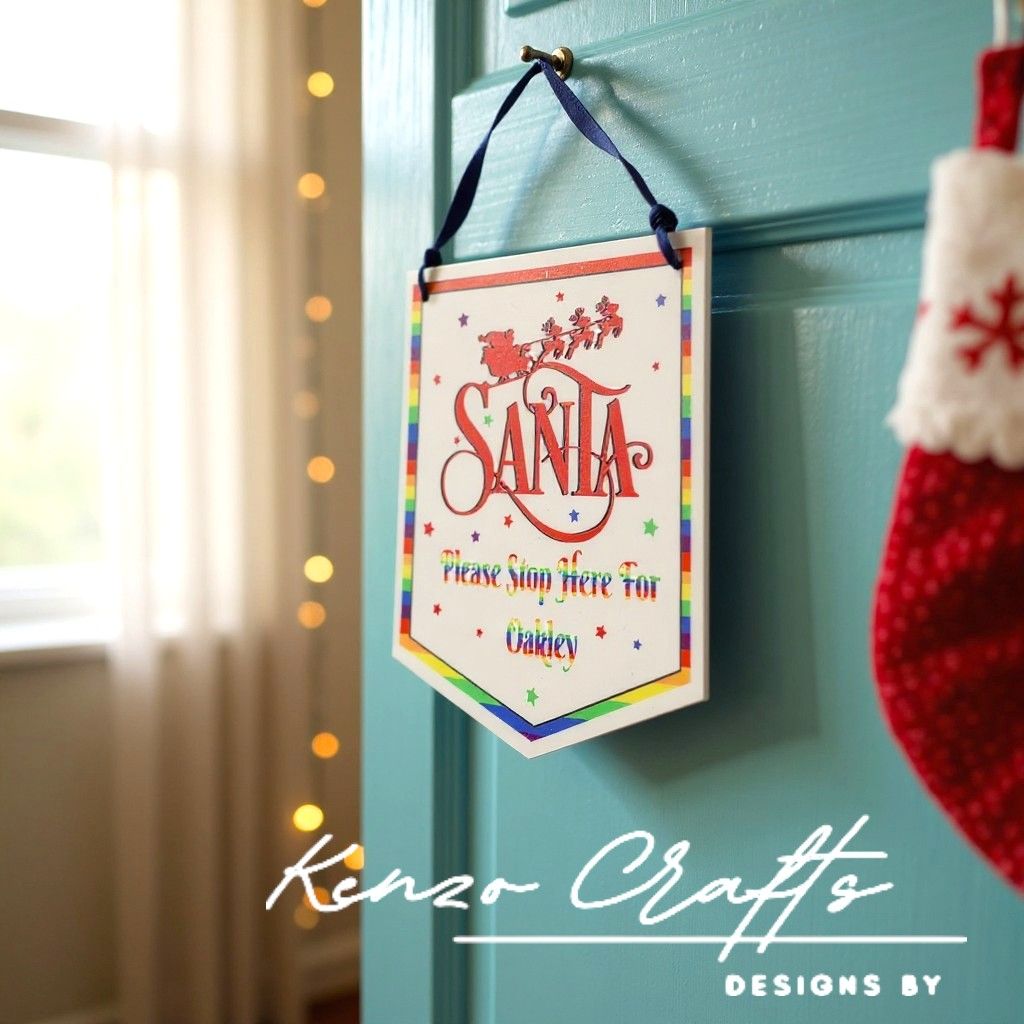 A Santa Please Stop Here Personalised Hanging Pennant