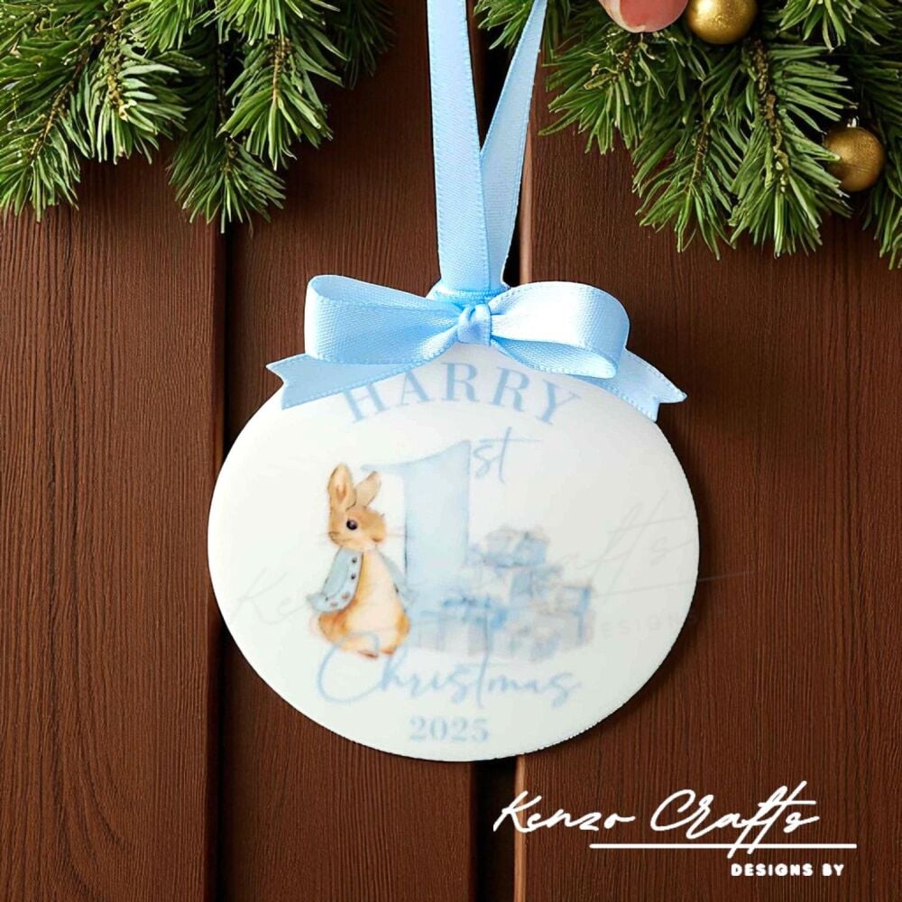 Personalised Baby's First Christmas Rabbit Tree Bauble
