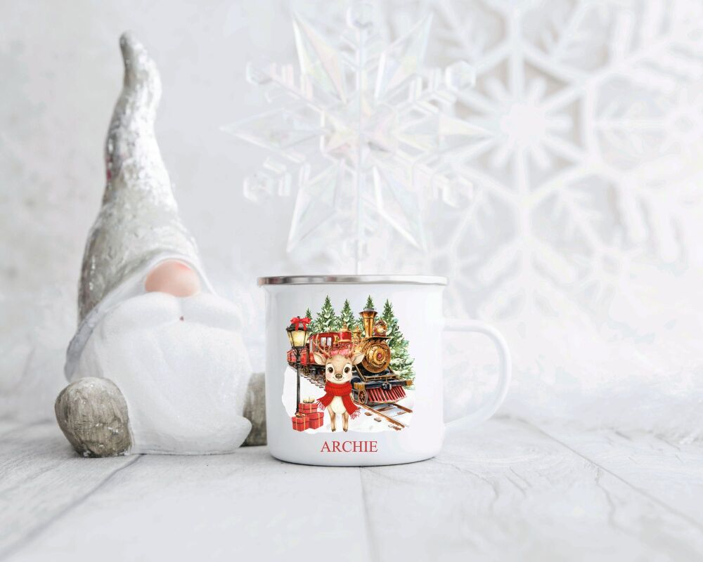 Personalised Children's Christmas Enamel Mug A - Z Polar Express Train