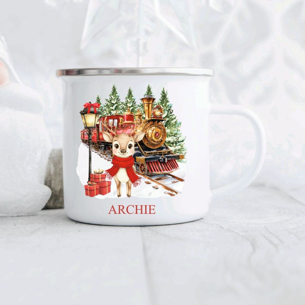 Personalised Children's Christmas Enamel Mug A - Z Polar Express Train