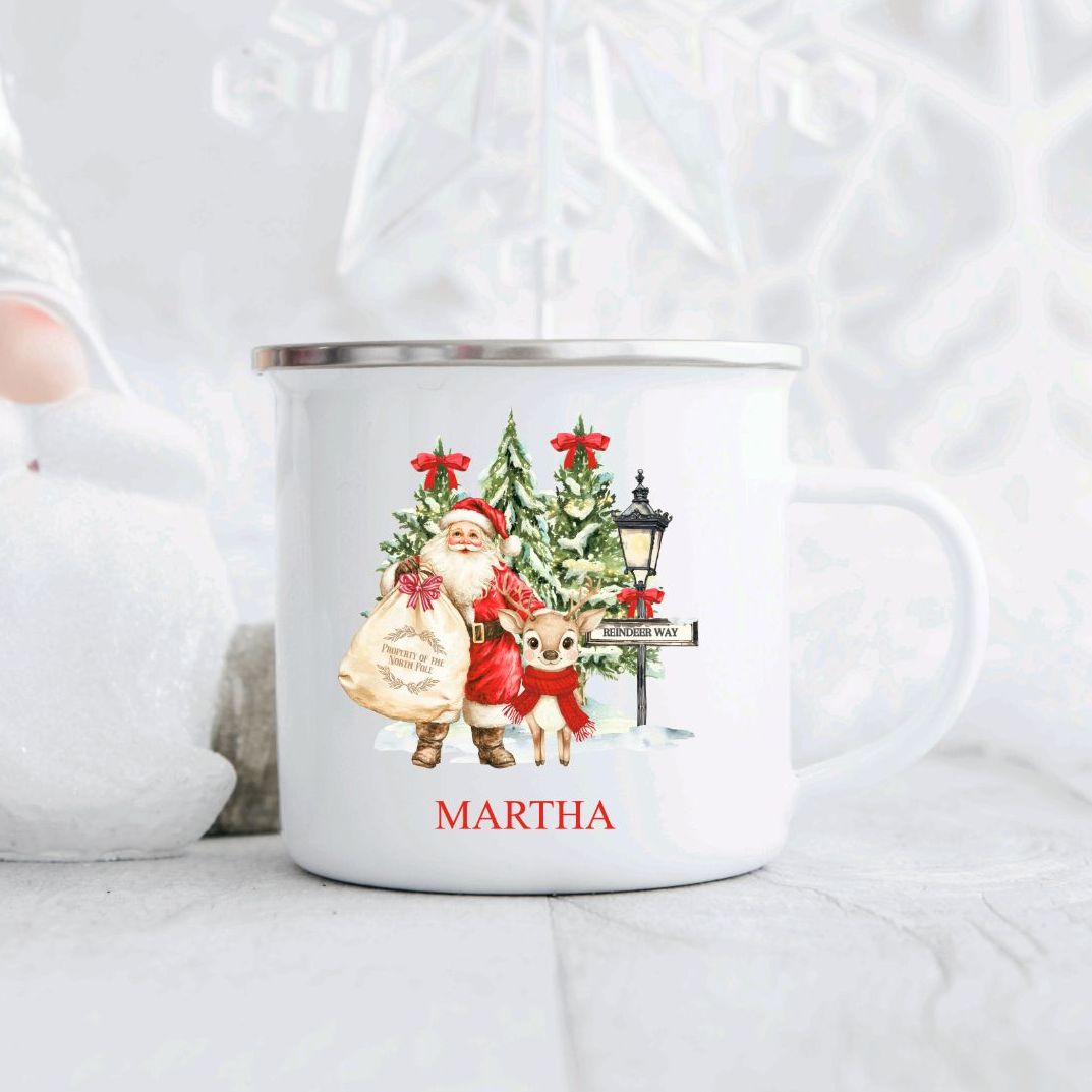 Personalised Children's Christmas Enamel Mug - Santa Sack