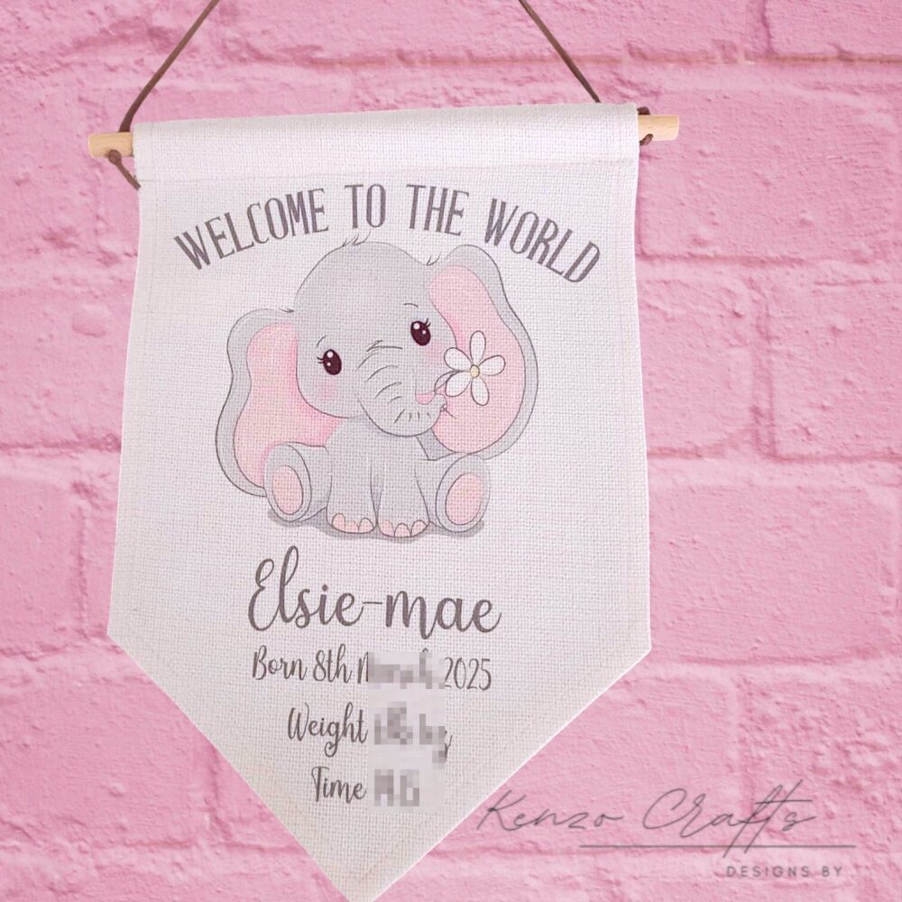 Personalised Welcome To The World Linen New Baby Pennant