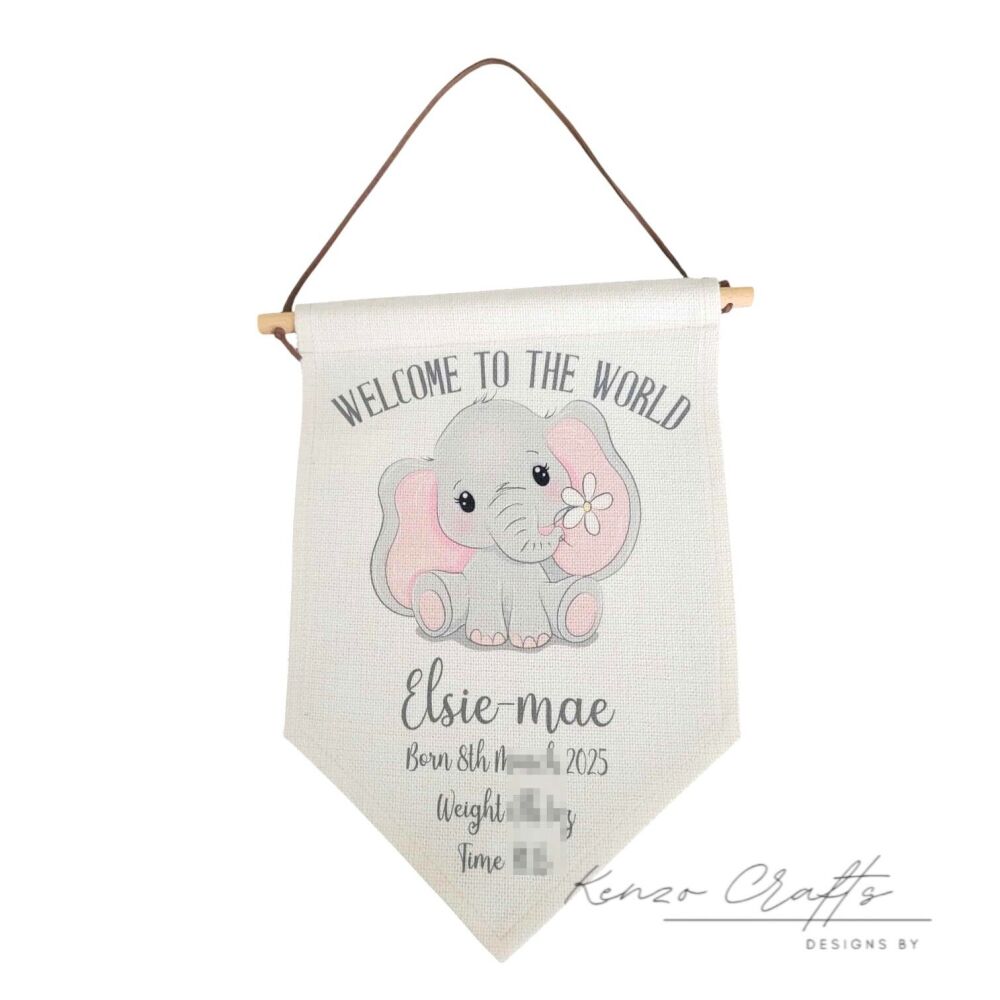 Personalised Welcome To The World Linen New Baby Pennant