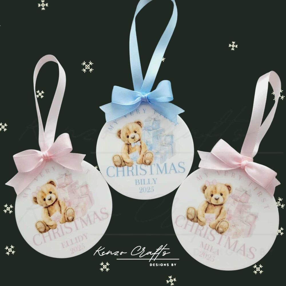 Personalised Baby's First Christmas Bear Tree Bauble