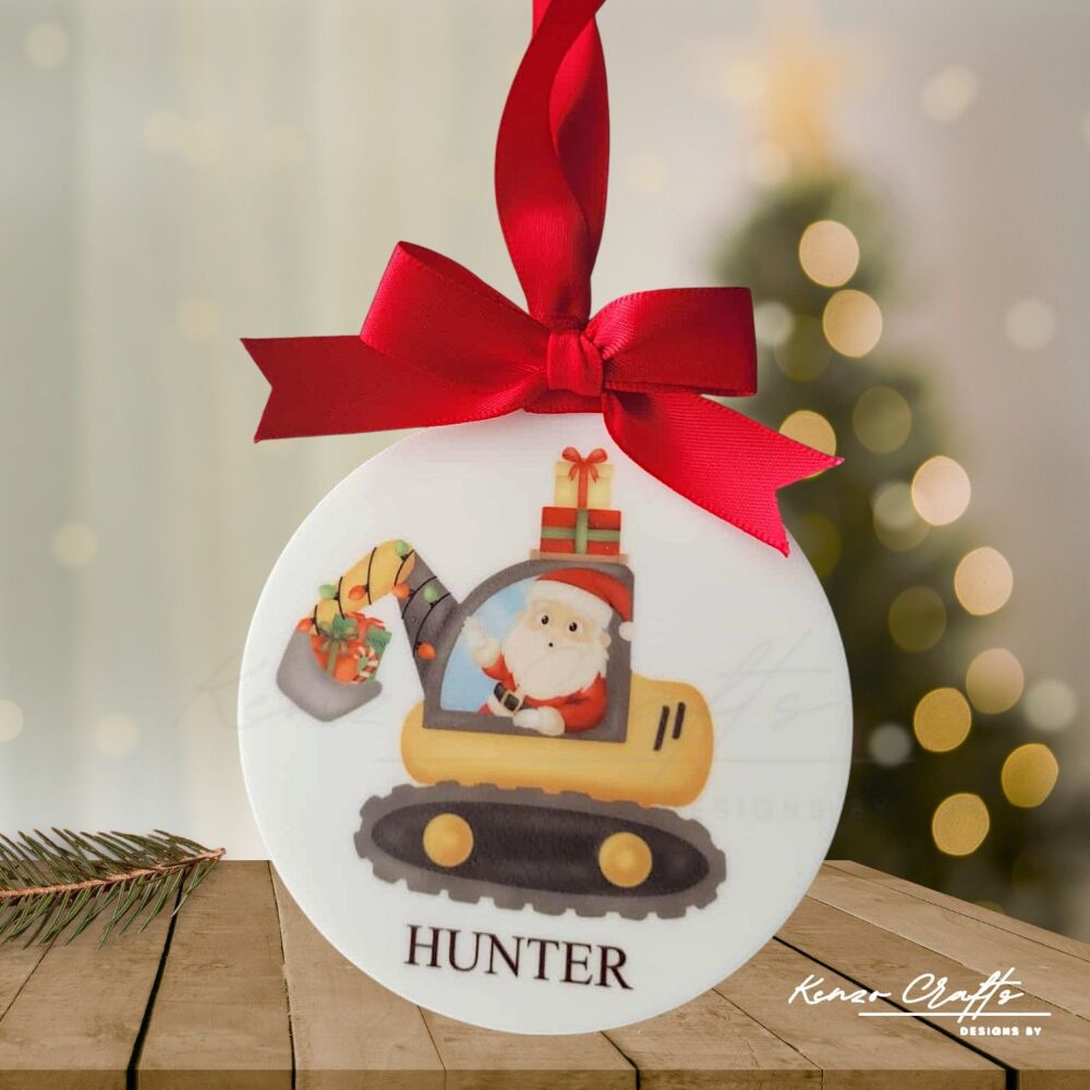 Children's Personalised Construction Santa Bauble Christmas Tree Decoration