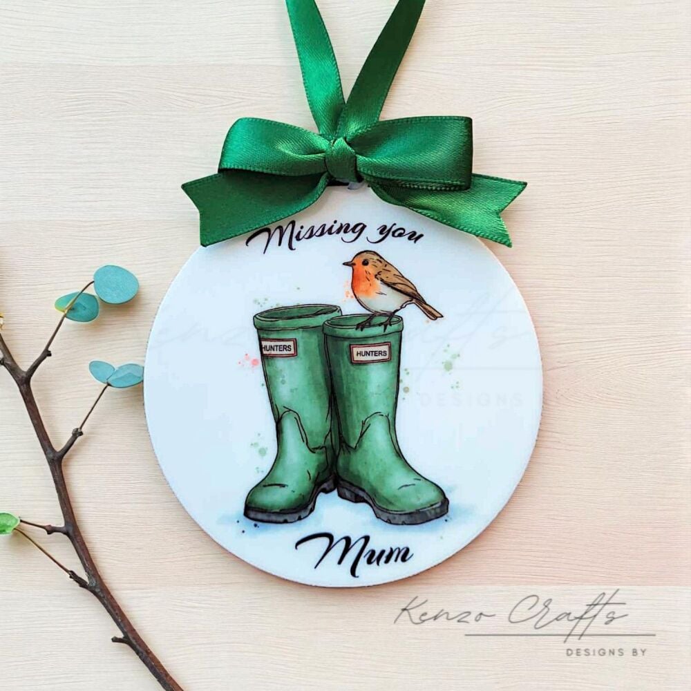 A Wellington Boots Personalised Acrylic Memorial Bauble