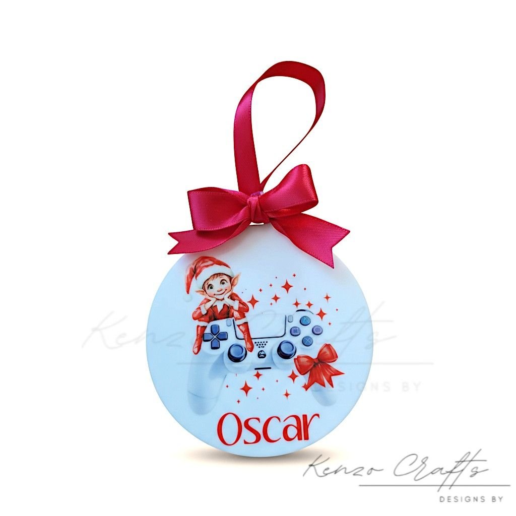 Children's Personalised Gamer Elf Bauble Christmas Tree Decoration