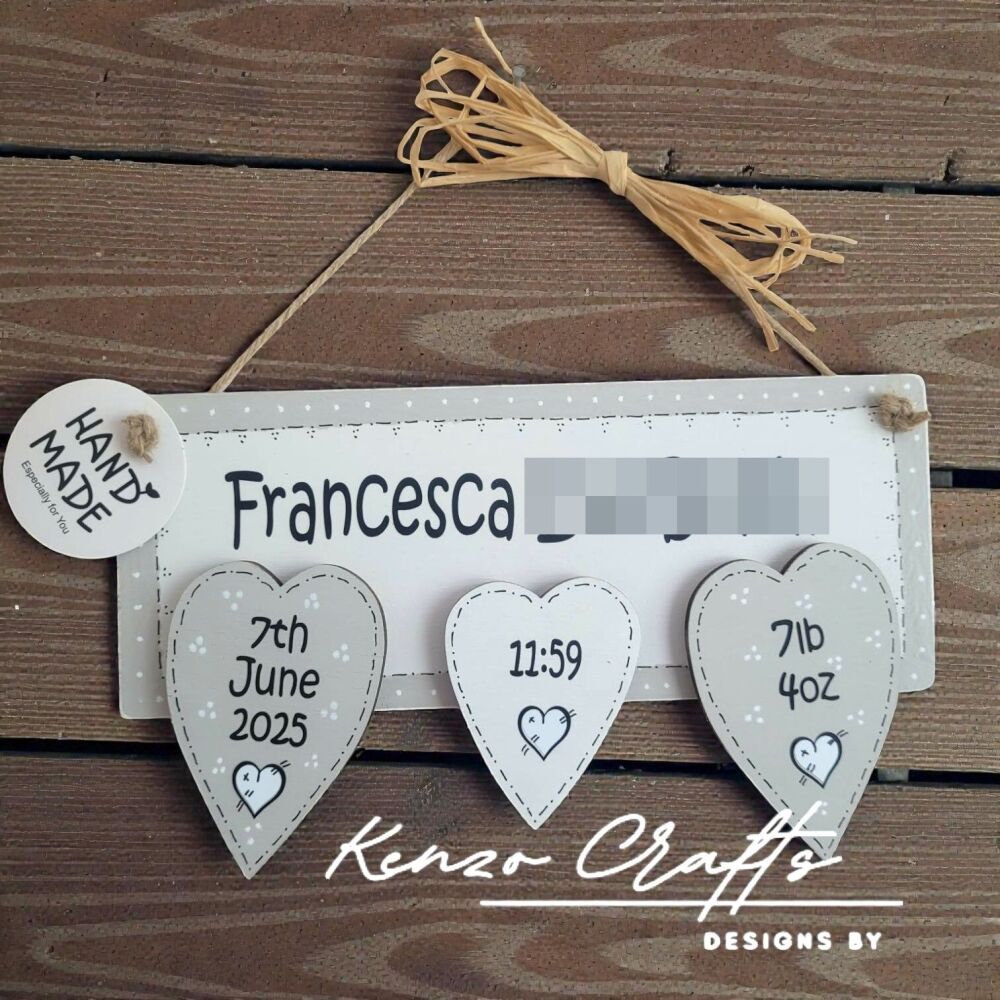 Handmade Personalised Wooden New Baby Keepsake Gift