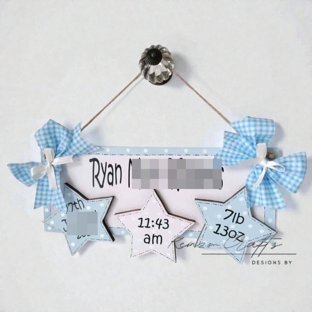 New Baby Handmade Personalised Keepsake Plaque With Stars