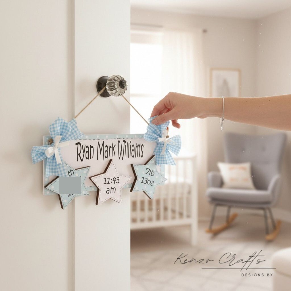 New Baby Handmade Personalised Keepsake Plaque With Stars
