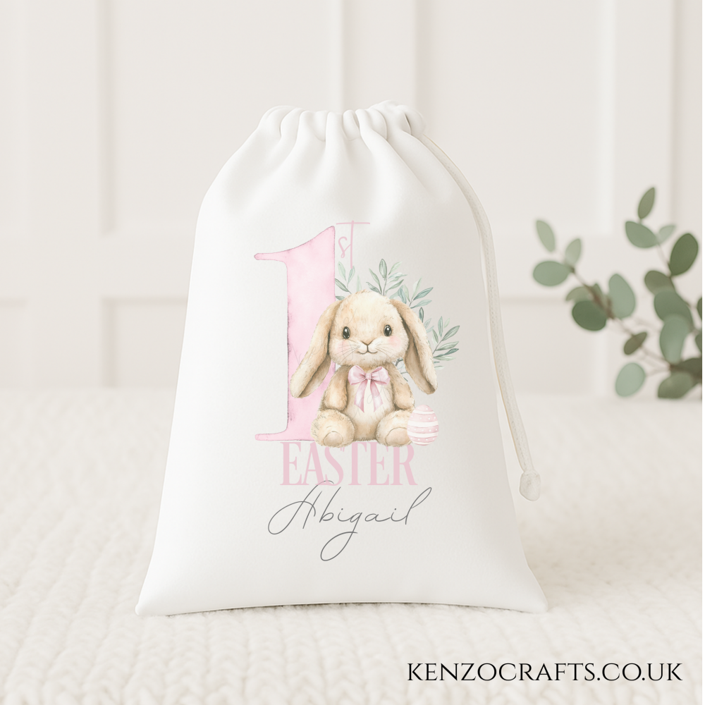 Custom Name First Easter Drawstring Bag